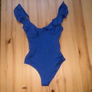 Vilebrequin Blue one piece bathing suit with ruffle straps